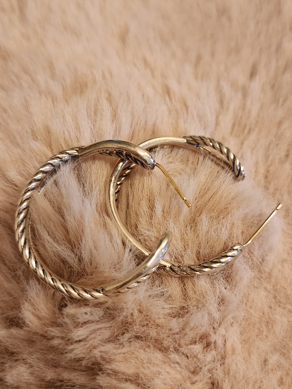 David Yurman Twisted Hoop Earrings in Silver Tone